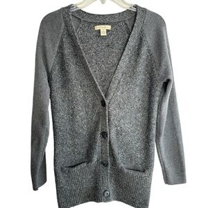 G.H. Bass Gray Heathered Cardigan Sweater Small Front Pockets Deep V-neck Cotton